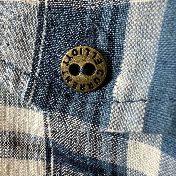 Current Elliott Womens Size Small Blue Plaid Perfect Linen Slim Button Up Shirt - Picture 7 of 12